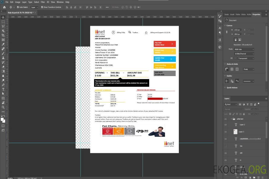 Modèle de facture de services publics iiNet pour l'Australie au format Word et PDF template